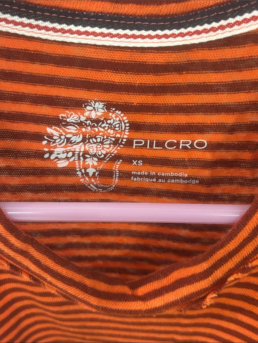 Pilcro Anthropologie Striped Distressed Tank Top XS Orange Brown Raw Hem - Picture 2 of 9